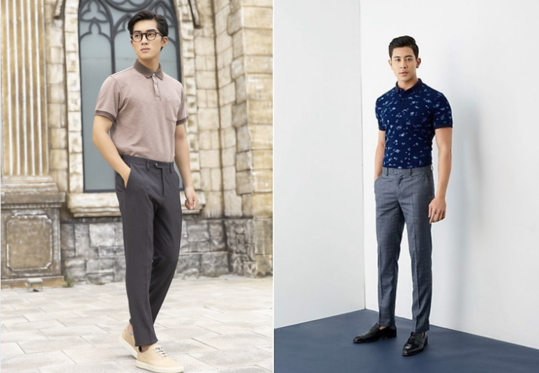 ao polo với quần tây cùng tông